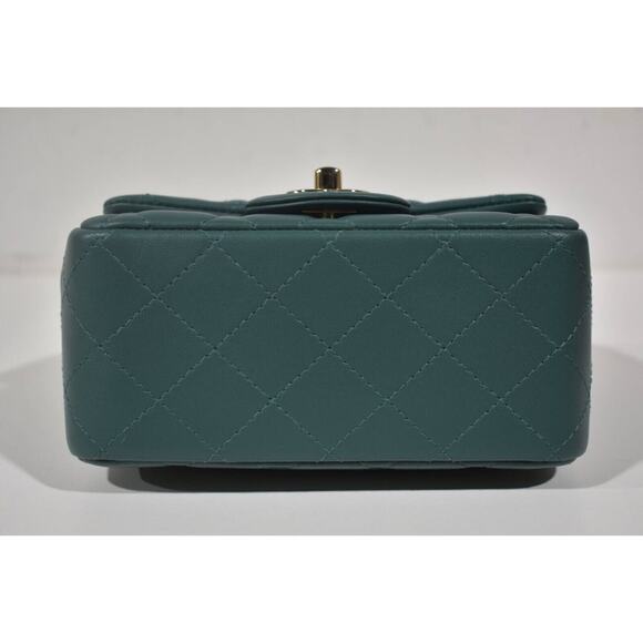 Chanel 21A Green Square Mini Flap CC Logo Quilted Gold Chain Crossbody Bag - Picture 9 of 9